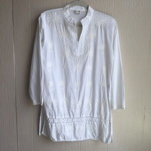 VIVA White Cotton Embroidered Lace Detail Top